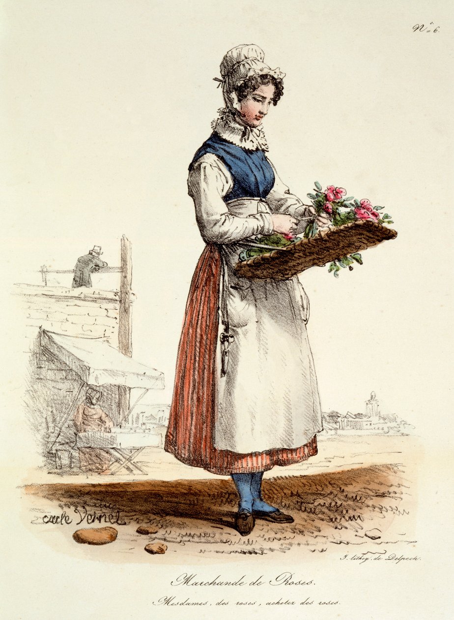 Parijse Rozenverkoper, prent gemaakt door Delpech, 1820 door Carle Vernet