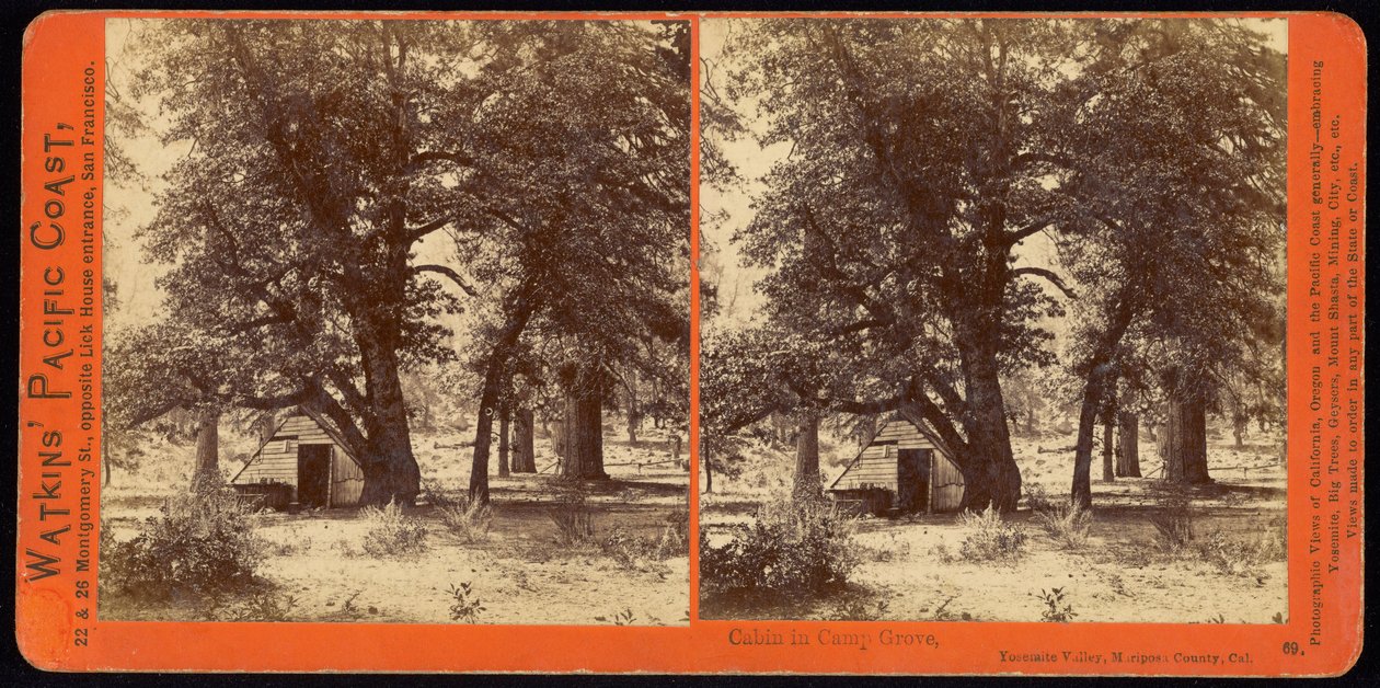 Hut in Camp Grove, Yosemite Valley, Mariposa County, Cal. door Carleton E. Watkins