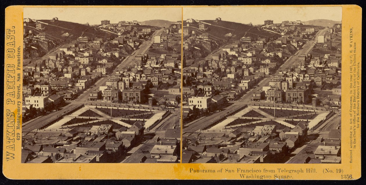 Panorama van San Francisco vanaf Telegraph Hill, Washington Square door Carleton E. Watkins