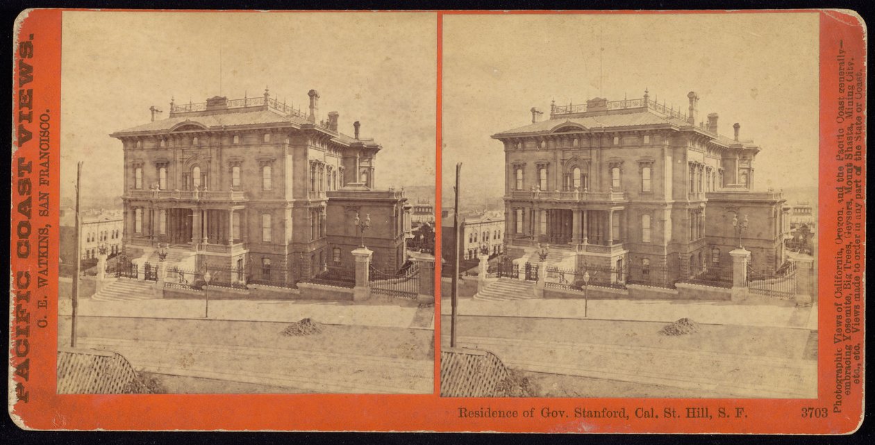 Residentie van Gov. Stanford, Cal. St. Hill, S.F. door Carleton E. Watkins