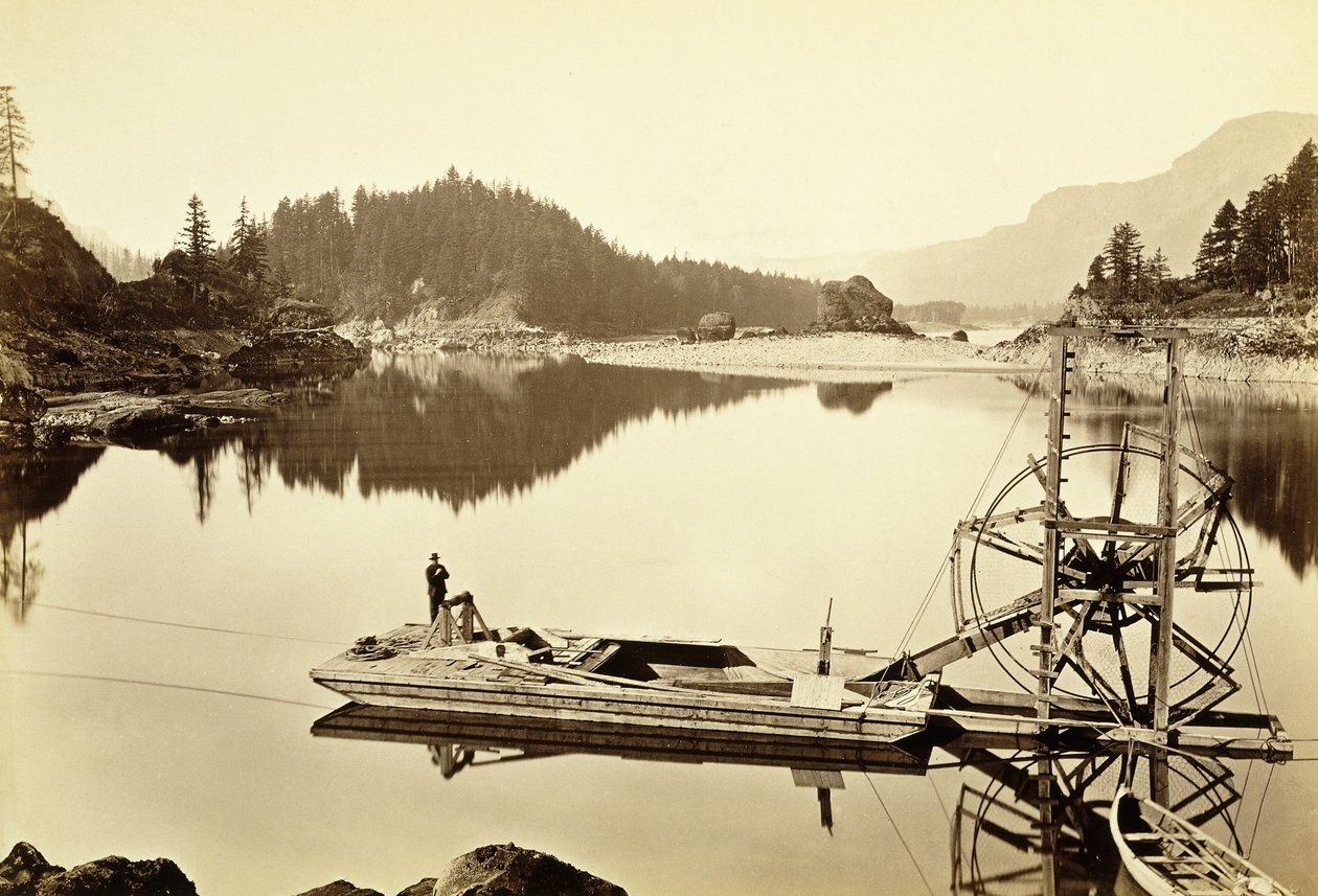 Drijvend Zalmwiel, Cascades, 1867 door Carleton E. Watkins