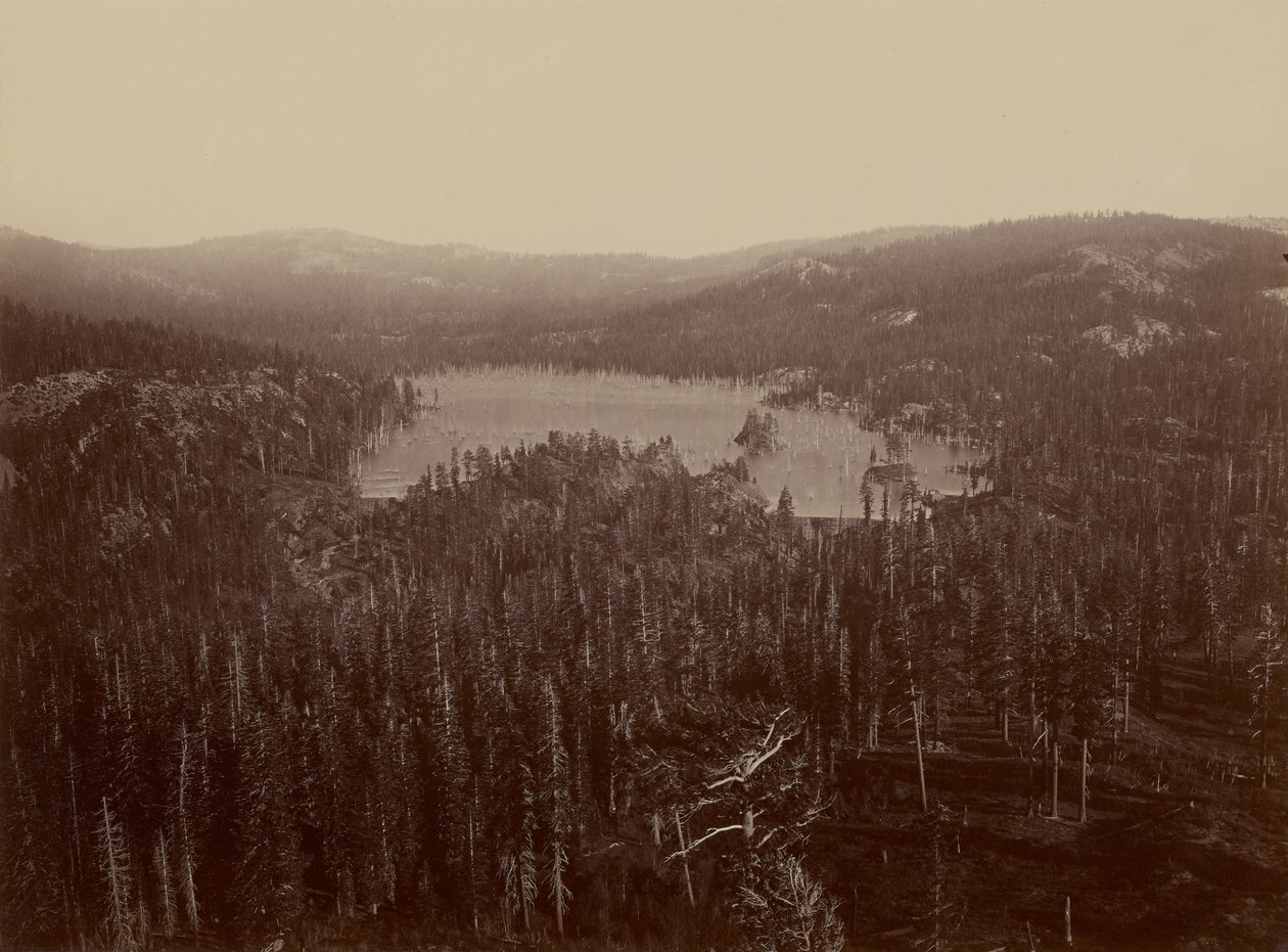 Dammen en Meer, Nevada County, Verre Uitzicht door Carleton Watkins