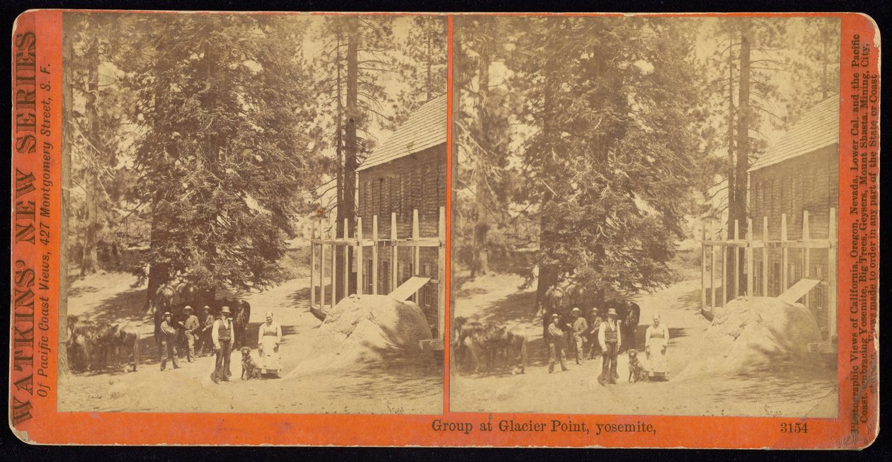Groep bij Glacier Point, Yosemite door Carleton Watkins