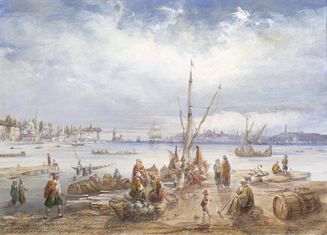 Uitzicht op het Aziatische en Europese deel van Istanbul door Carlo Bossoli