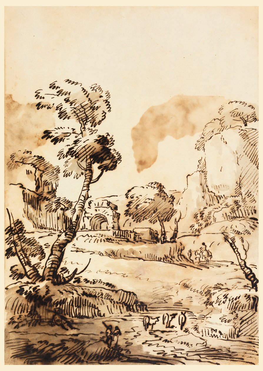 Tekening, Een pastoraal landschap, 1760-1780 door Carlo Marchionni