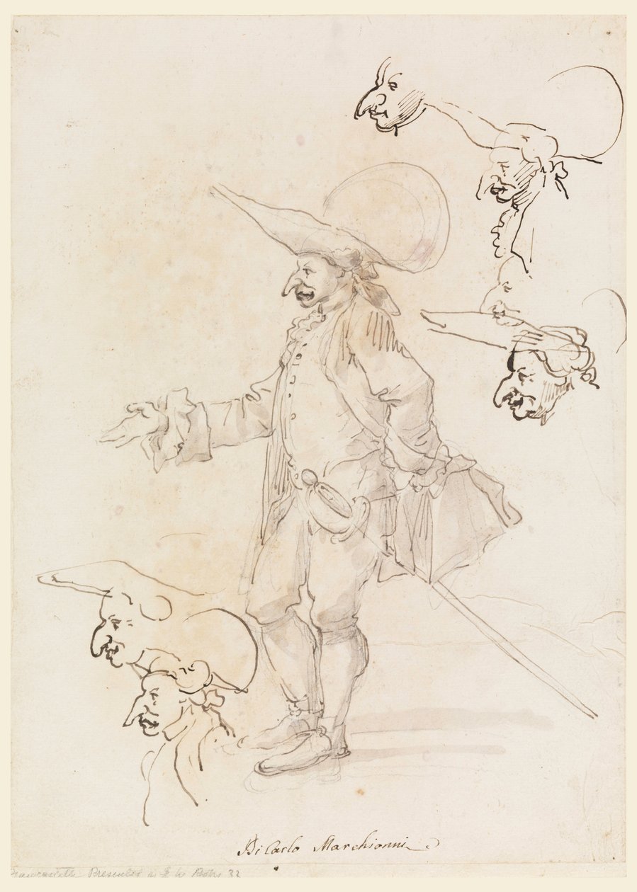 Tekening, karikaturen, ca. 1725-75 door Carlo Marchionni