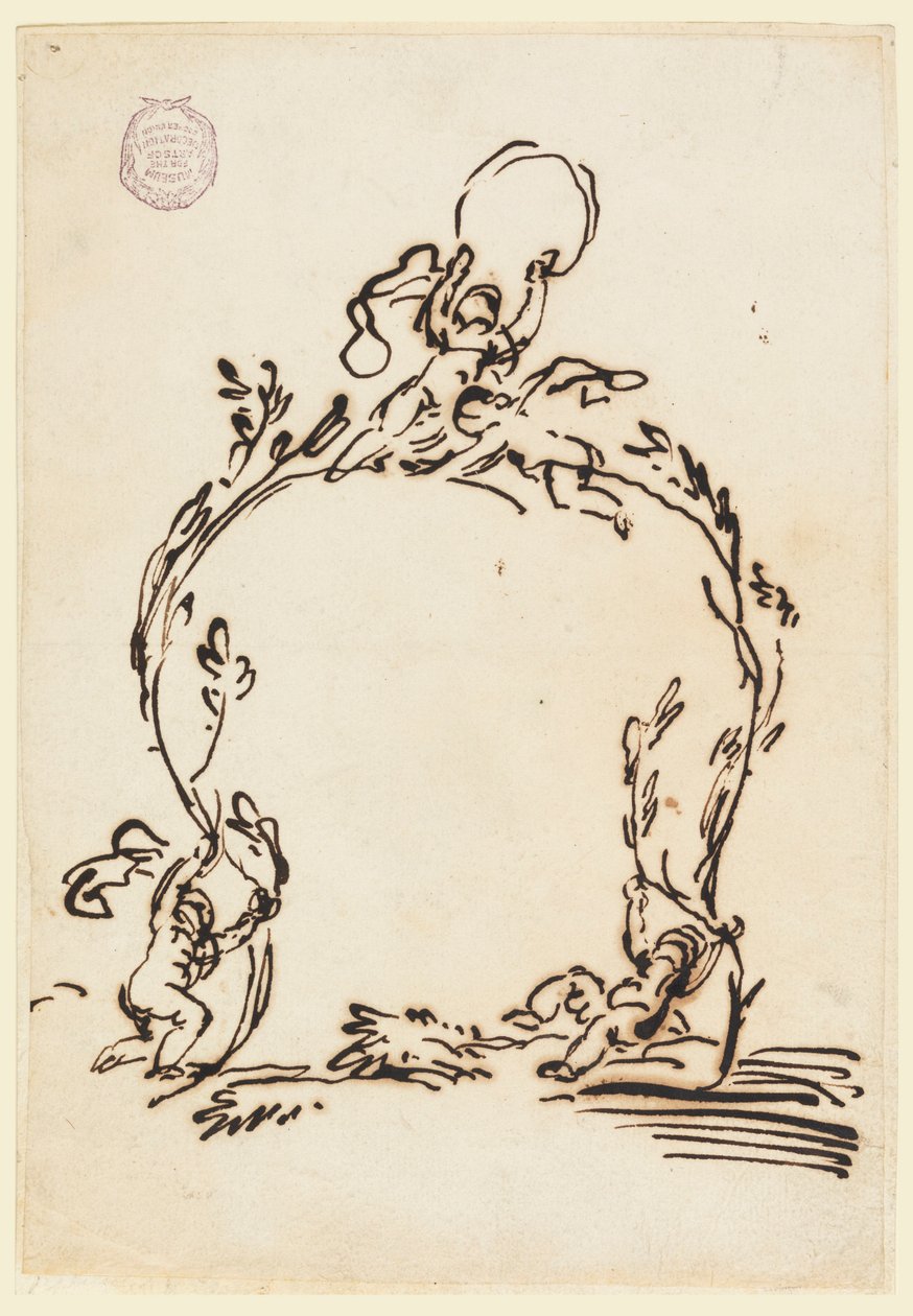 Tekening, Schets van een cartouche, 1760-80 door Carlo Marchionni