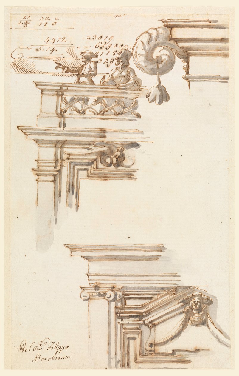 Tekening, twee deurkasten, 1750-75 door Carlo Marchionni