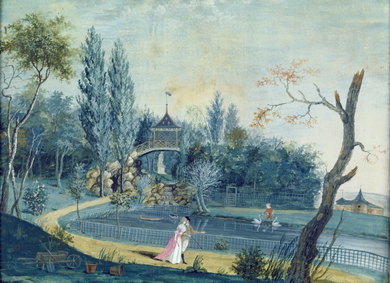 Het Meer en het Chinese Paviljoen in het Park bij Le Raincy, ca. 1754-93 door Louis Carrogis dit Carmontelle