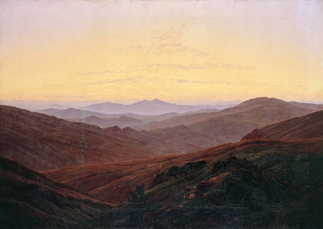 Krkonoše / Voor zonsopgang in de bergen door Caspar David Friedrich