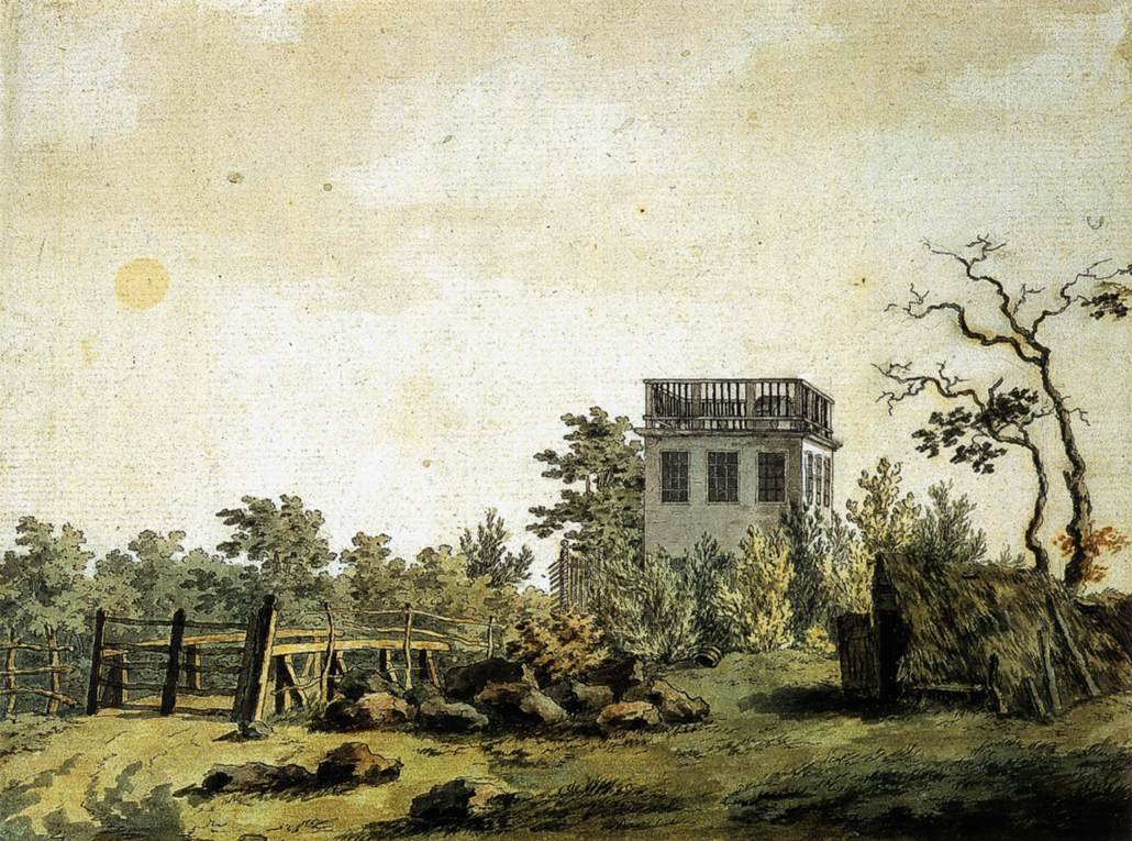 Landschap met paviljoen door Caspar David Friedrich