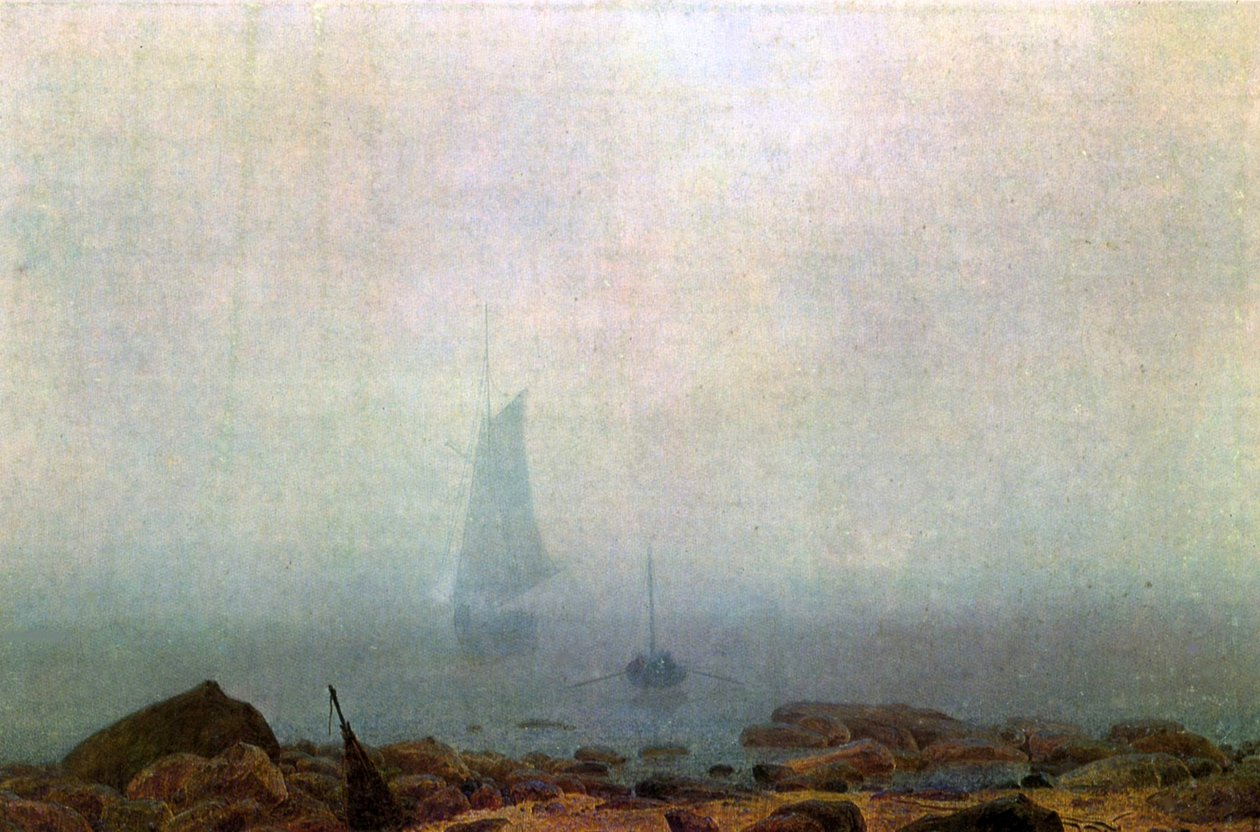 Zeestrand in de mist door Caspar David Friedrich