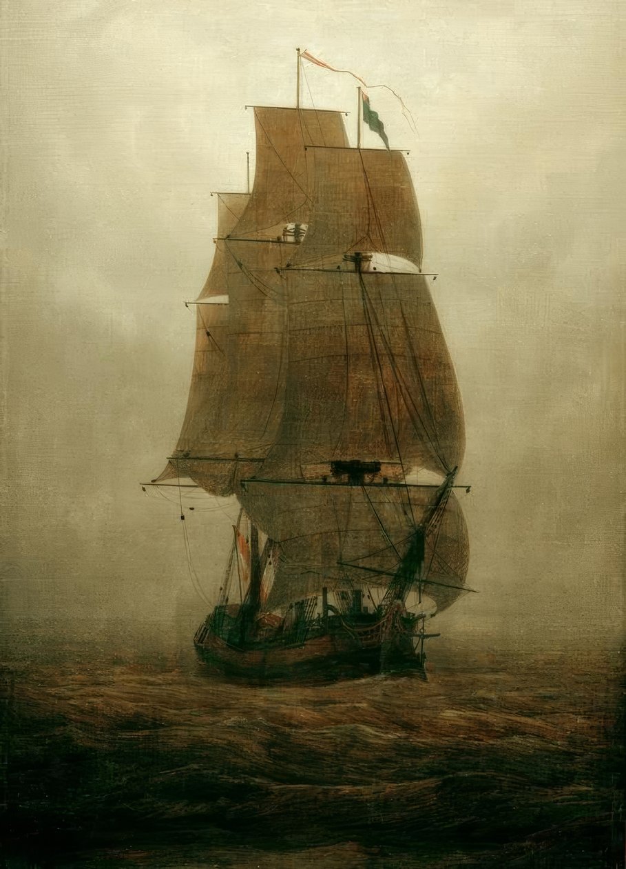 Zeilschip in de mist door Caspar David Friedrich