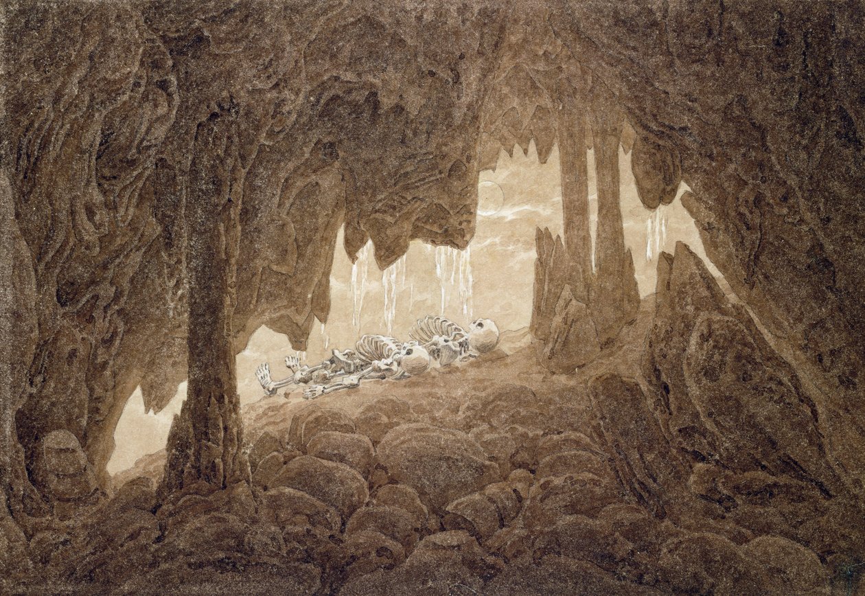 Skelet in de grot door Caspar David Friedrich
