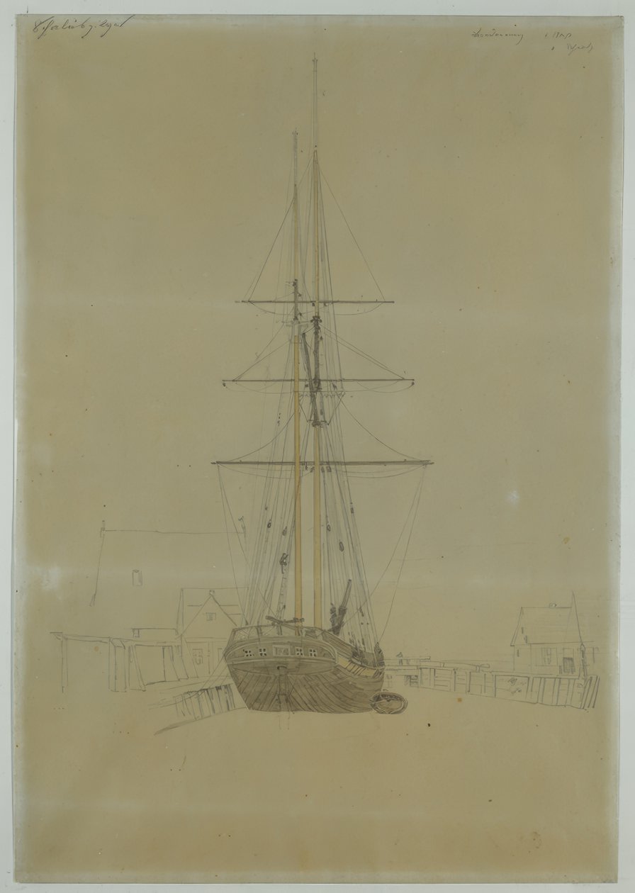 Studie van een tweemaster door Caspar David Friedrich