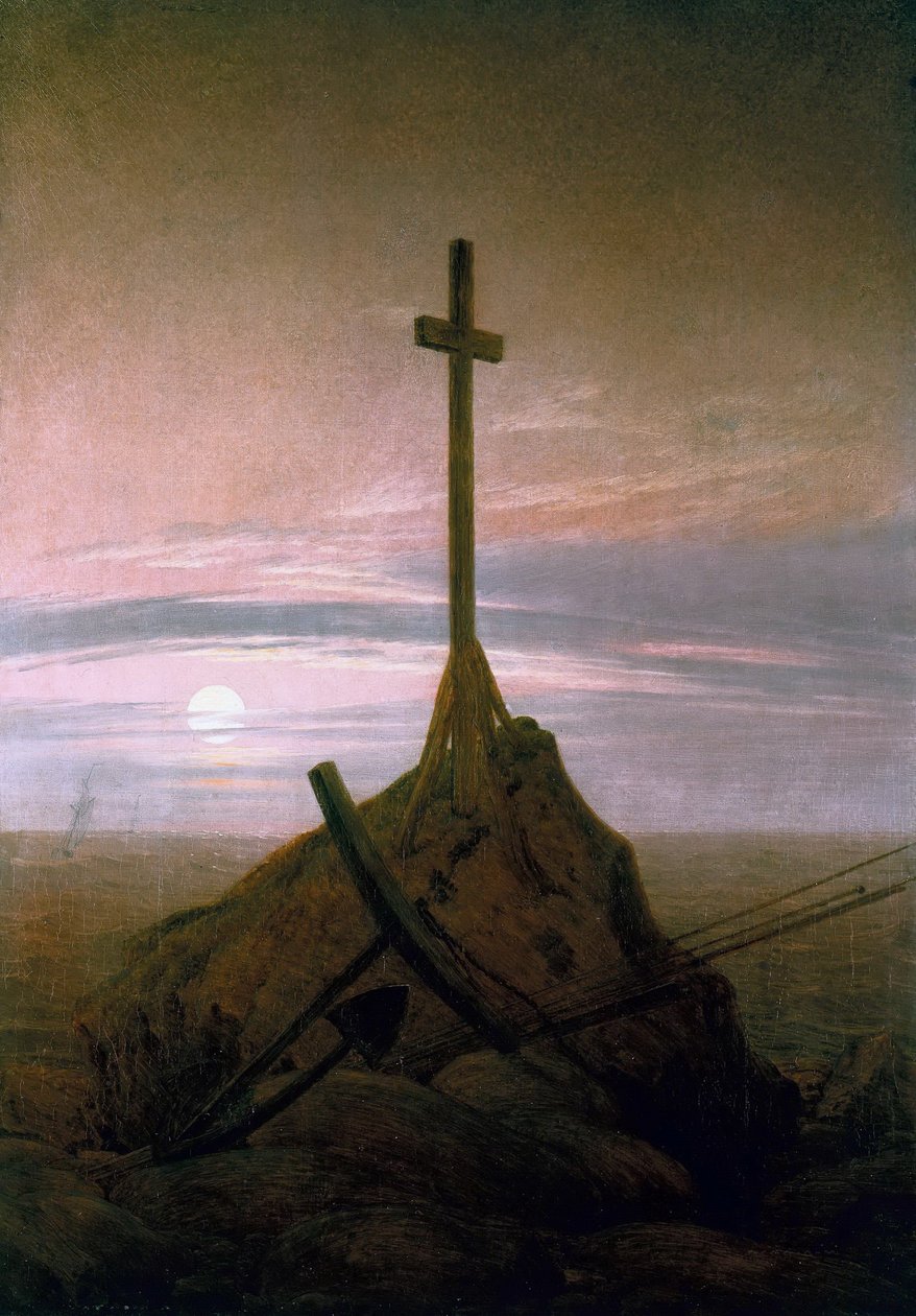 Het kruis naast de Baltische Zee door Caspar David Friedrich