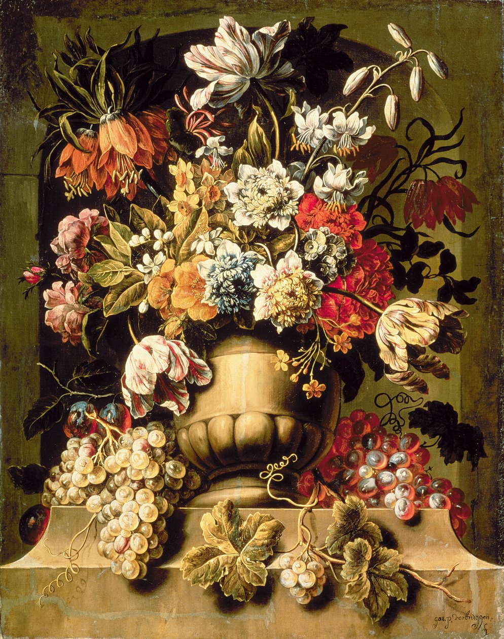 Stilleven met fruit en bloemen door Caspar Pieter I Verbrugghen