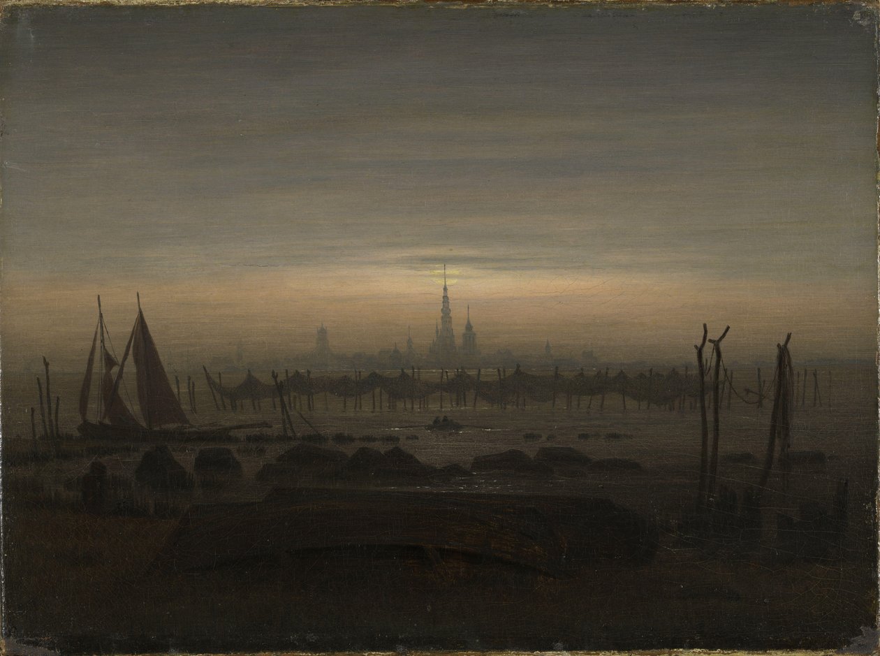 Greifswald in Maanlicht door Caspar David Friedrich