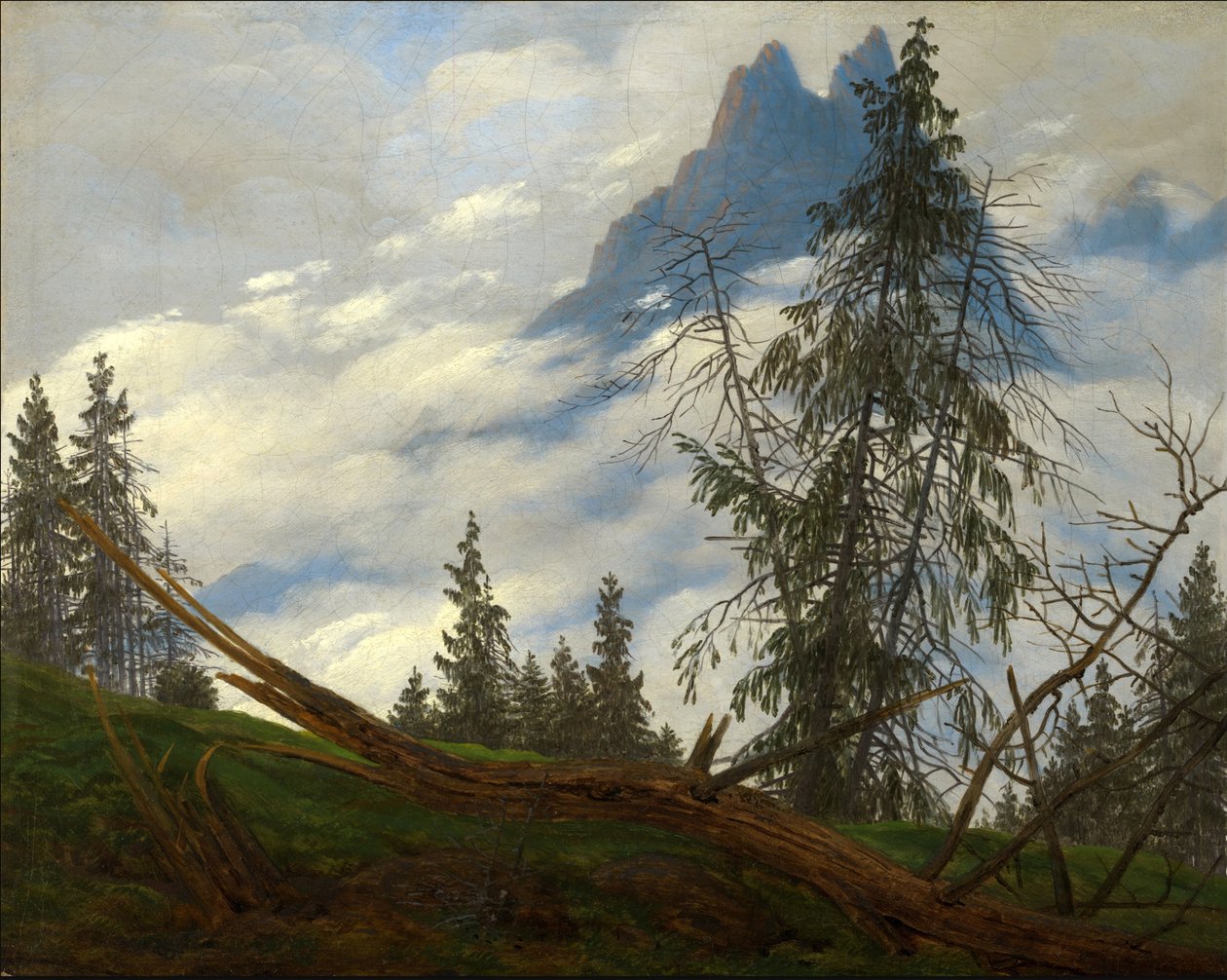 Bergtop met drijvende wolken door Caspar David Friedrich