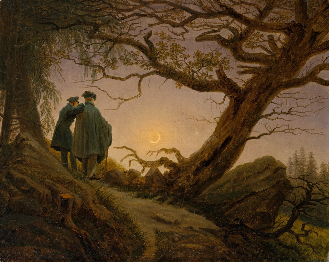 Twee mannen die de maan aanschouwen door Caspar David Friedrich