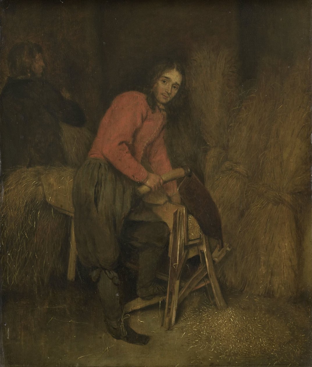 Het Scheren van Hooibalen door Caspar Netscher (attributed to)
