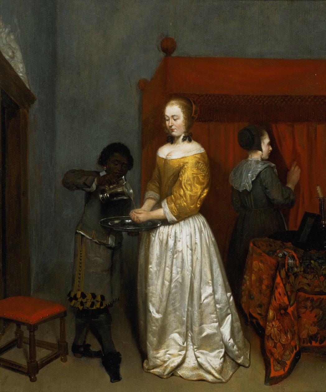 Een Dame die haar Handen Wast, 1657 door Caspar Netscher