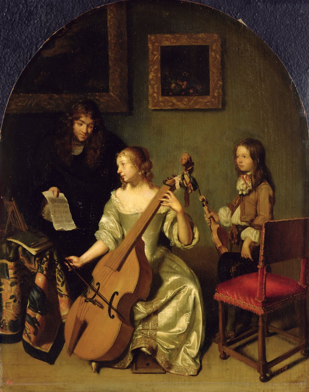 De basvioolspeler door Caspar Netscher