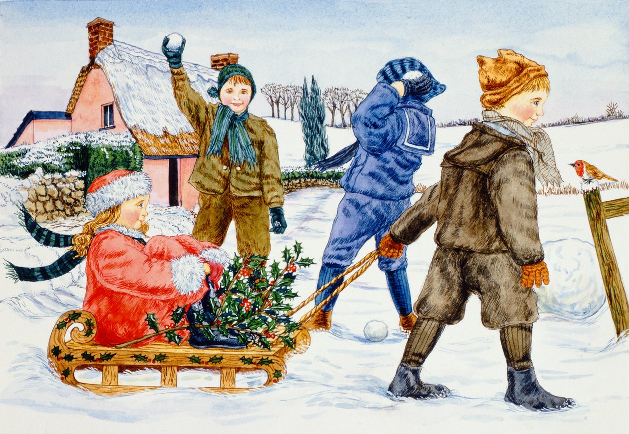 Kinderen die in de sneeuw spelen door Catherine Bradbury