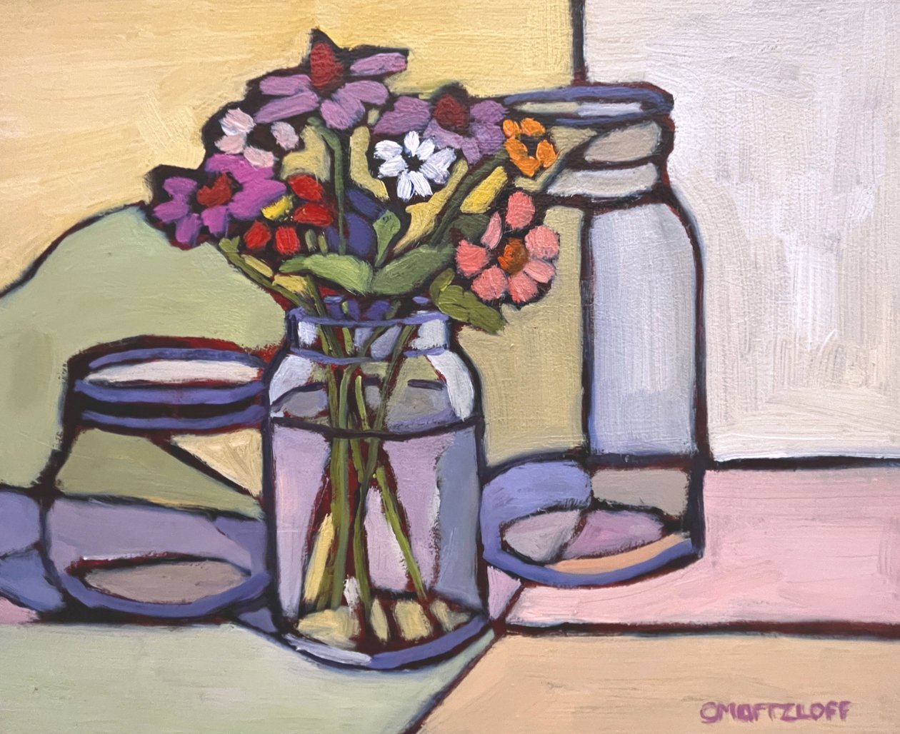 Reflecterend glas, 2023 (olieverf op paneel) door Catherine J Martzloff