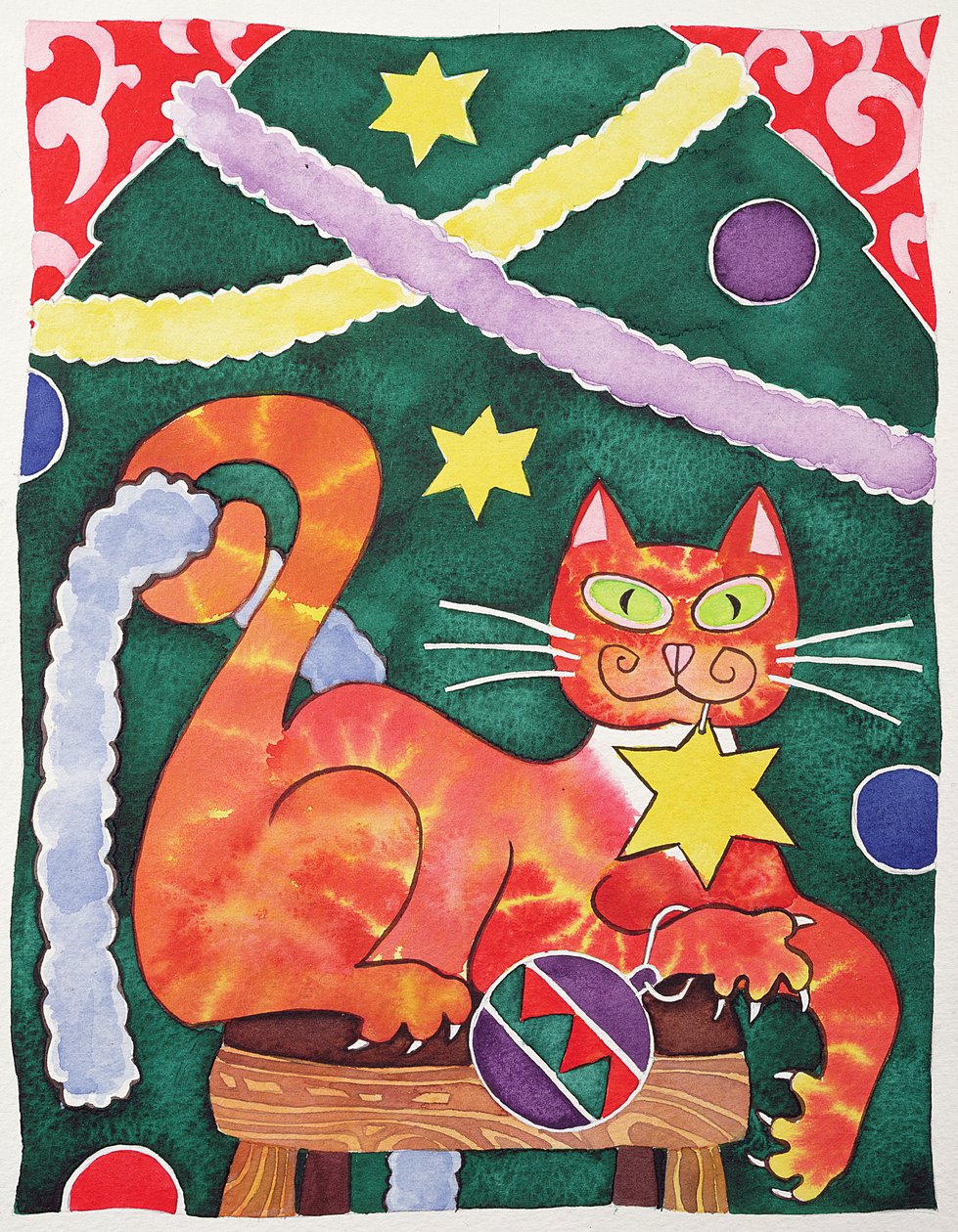 Kerstkat met Versieringen door Cathy Baxter