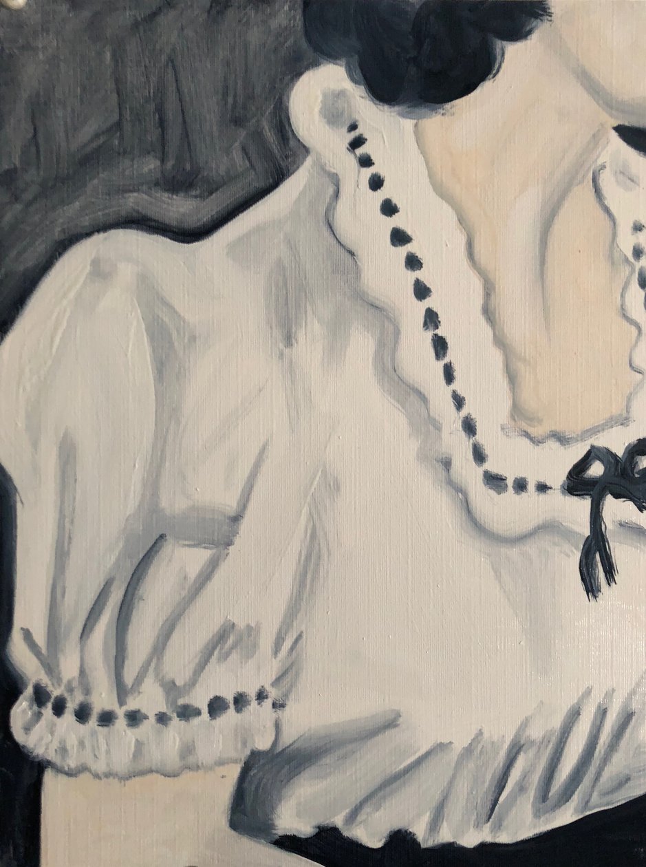 Broderie, 2018 (olieverf op papier) door Cathy Lomax