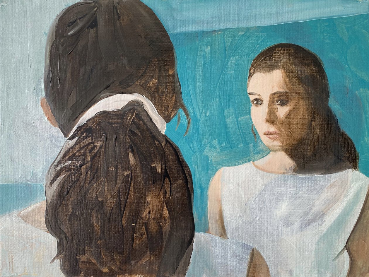 Zelfonderzoek, 2023 (olieverf op papier) door Cathy Lomax