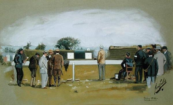 Het pistoolschietterrein, Bisley Camp door Cecil Cutler