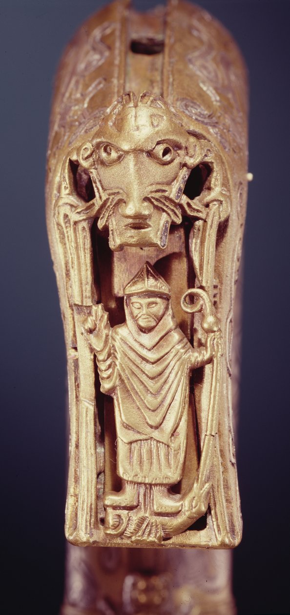 Clonmacnoise Crozier, County Offaly, Vikingtijd hout omwikkeld met bronsplaat met ingelegd zilver (detail) door Celtic