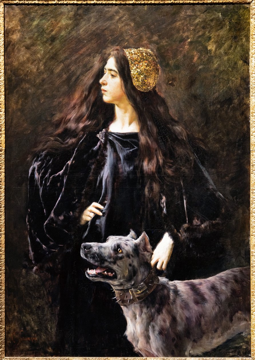 Een dame met een hond door Cesare Saccaggi