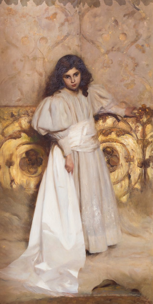 Portret van de dochter Irene door Cesare Tallone