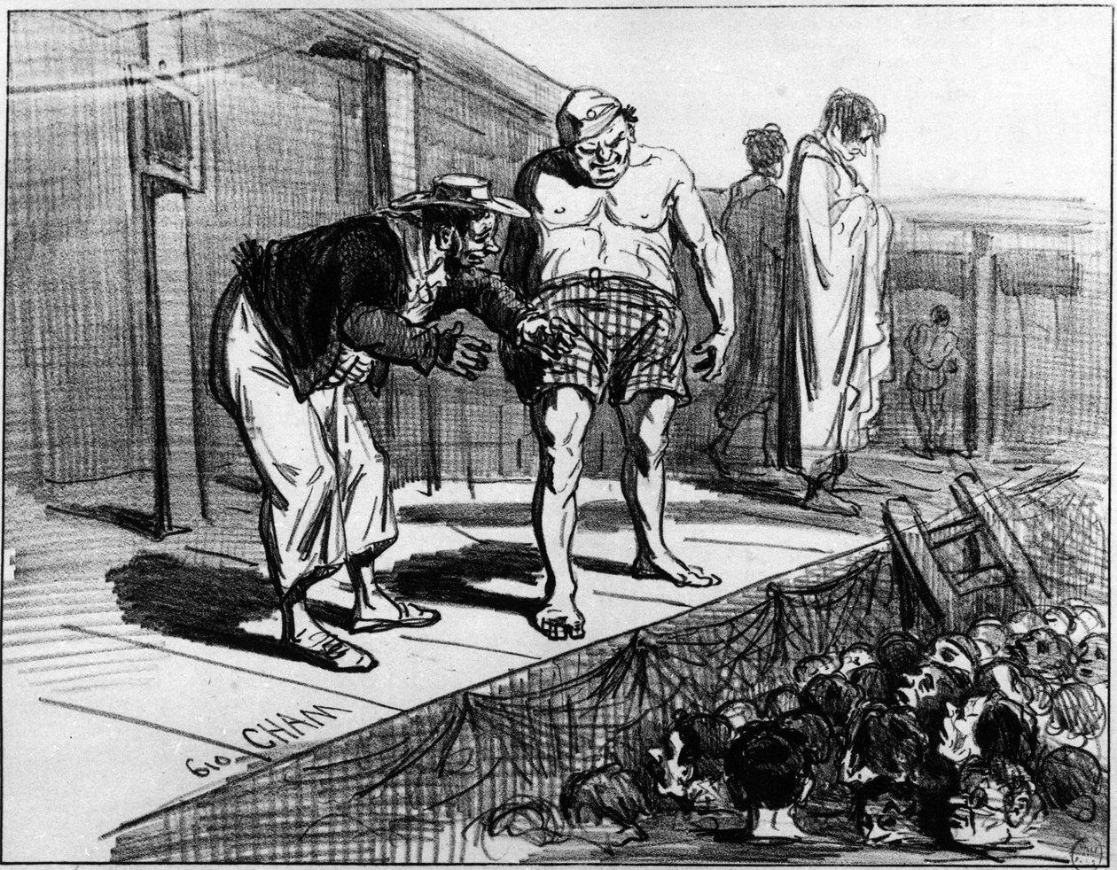 Baden in Parijs; Cartoon door Cham door Amédée de Noé