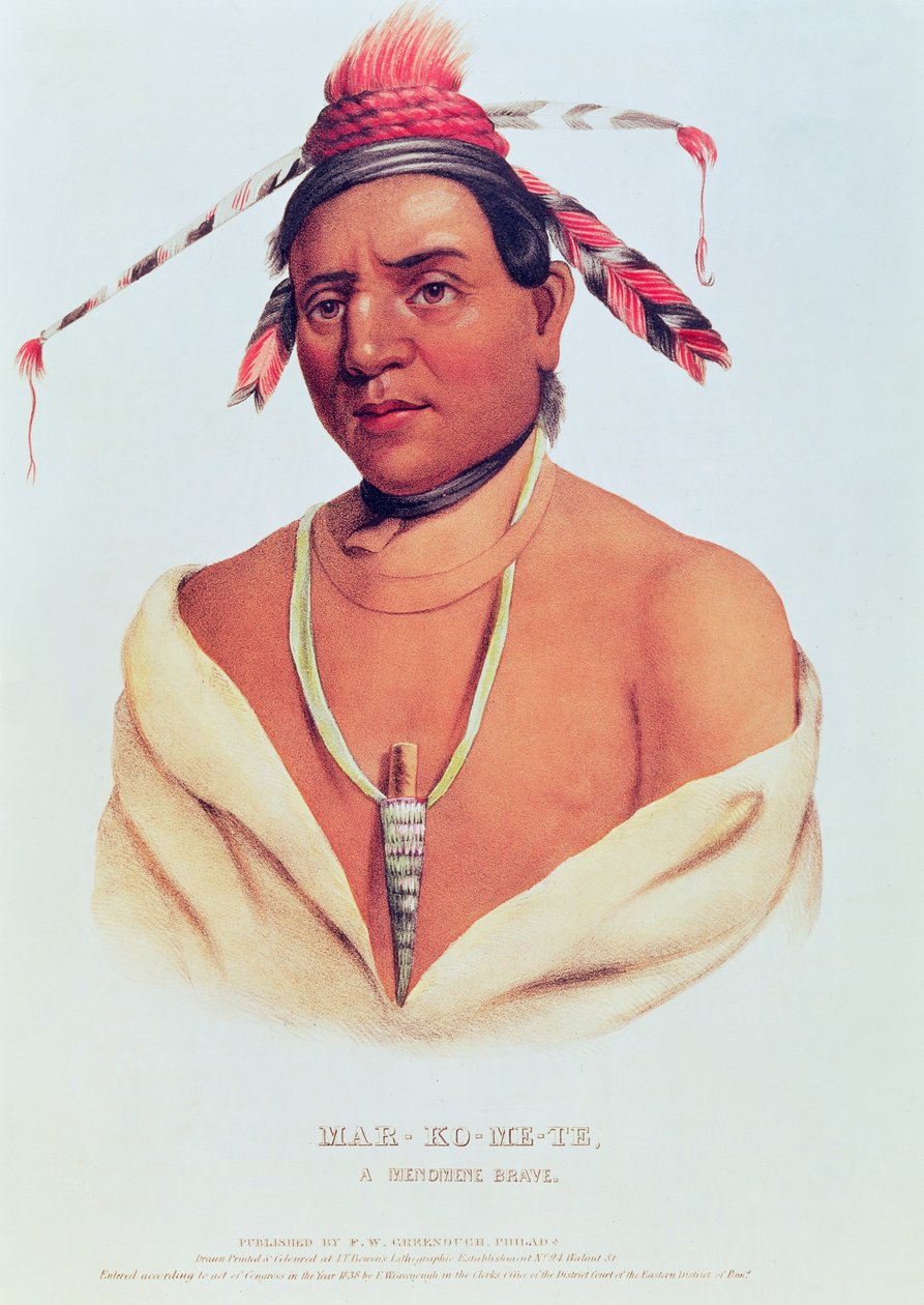 Portret van Mar-Ko-Me-Te, een Menomene dappere, 1838 door Charles Bird King