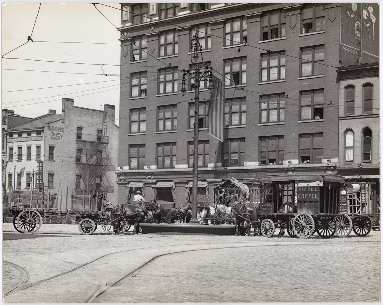 Paardendrinkbak op 3rd Street, bij Washington Avenue of Lucas Avenue door Charles Clement Holt