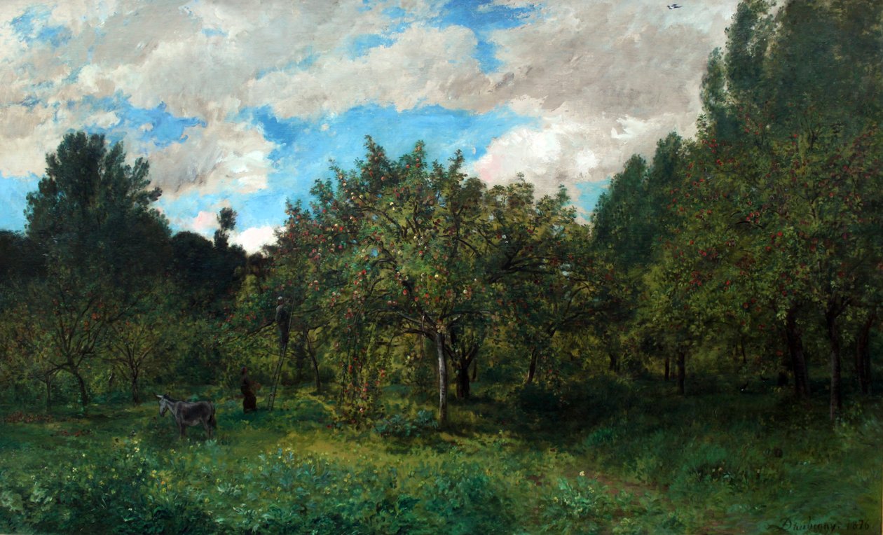 Franse boomgaard tijdens de oogsttijd door Charles Francois Daubigny