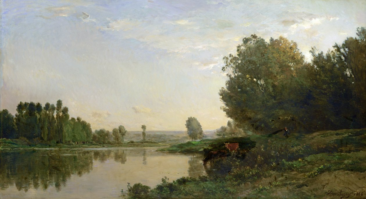 De Oevers van de Oise, Ochtend, 1866 door Charles Francois Daubigny