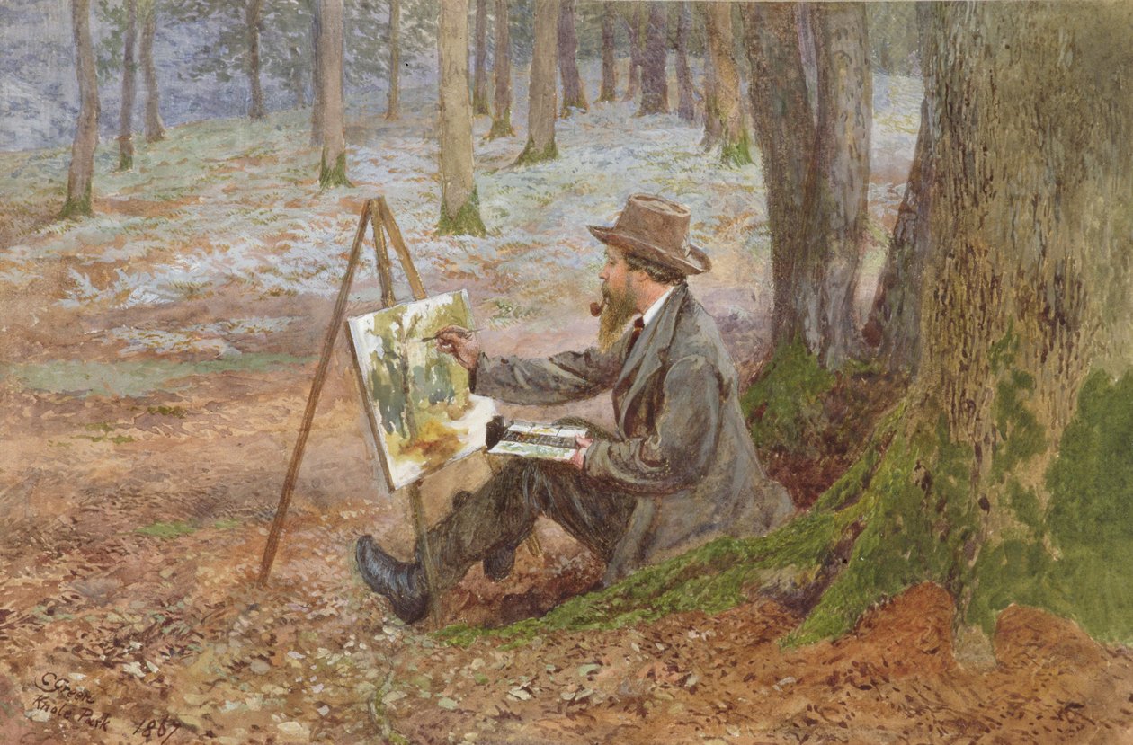 Aquarel schilderen in de bossen van Knole Park, nabij Sevenoaks, Kent door Charles Green