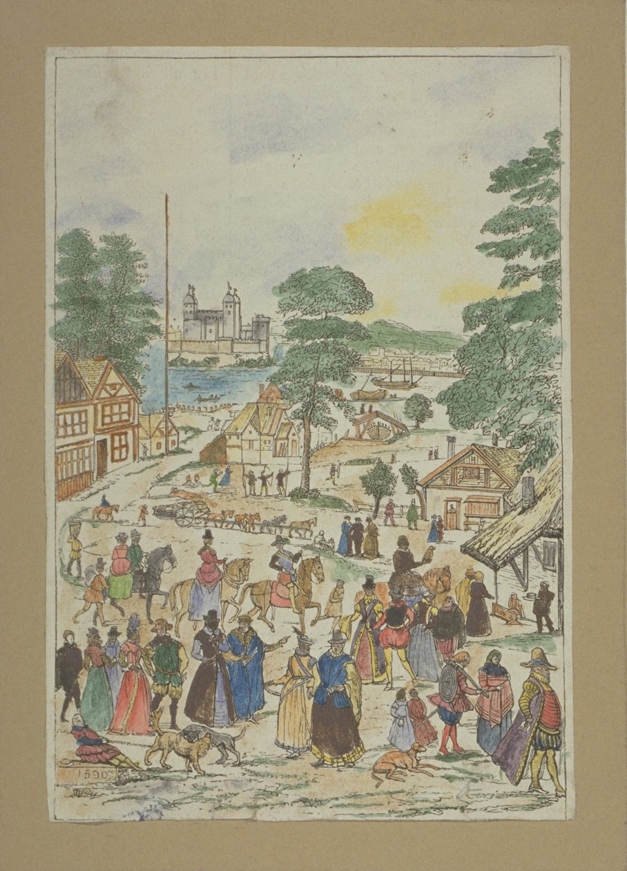 Uitzicht op een feest in Fair Street, Southwark door Charles Grignion