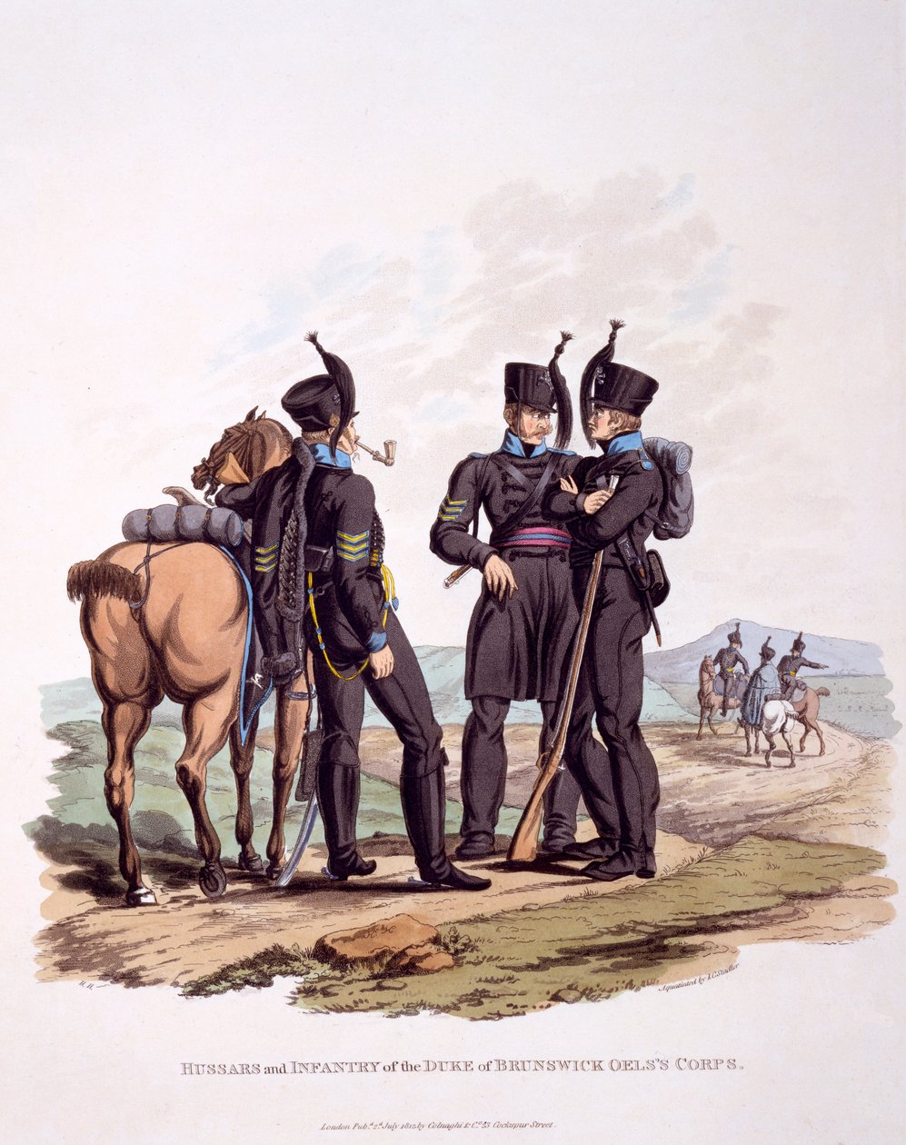 Uniform van huzaren en infanterie en het korps van de hertog van Brunswick