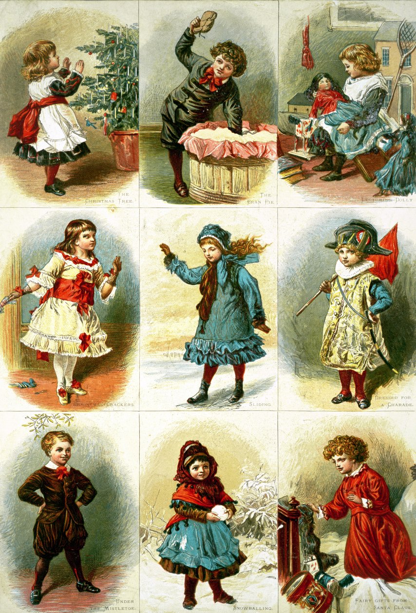 Kerstkaarten met verschillende kinderactiviteiten, uitgegeven door Leighton Bros., 1882 door Charles J. Staniland