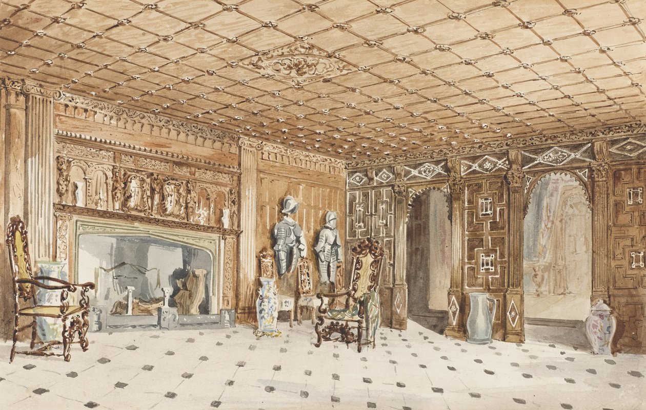 De entreehal, East Sutton Place, Kent door Charles James Richardson