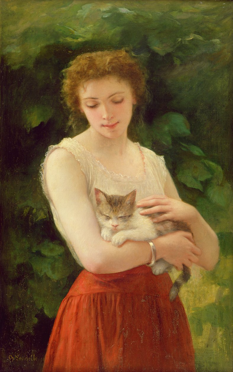 Plattelandsmeisje en haar kitten door Charles Landelle