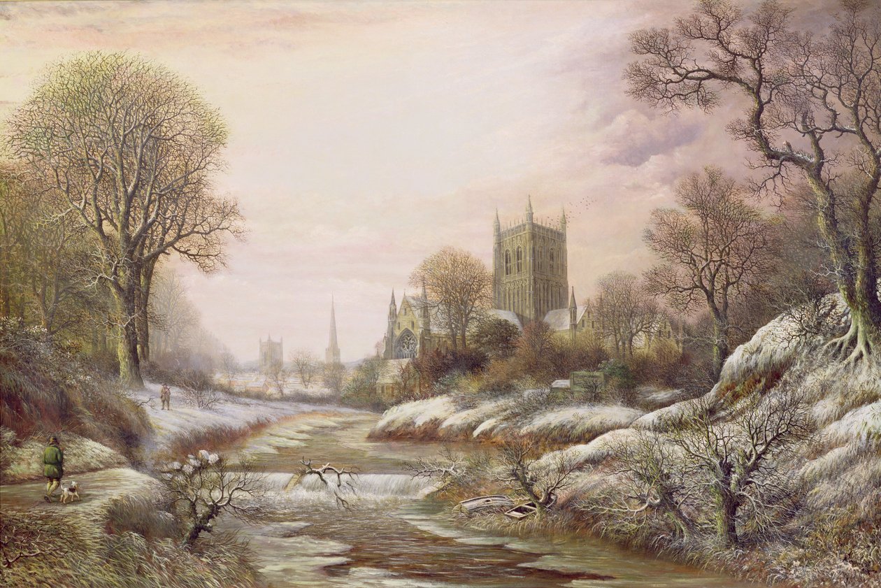 Worcester vanuit het zuidwesten in de sneeuw, c.1875 door Charles Leaver