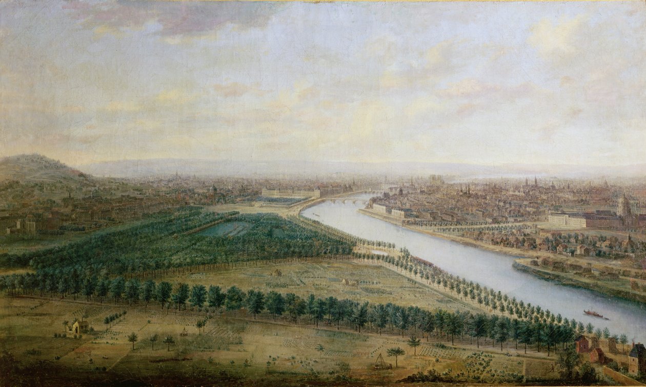 Parijs, uitzicht vanaf de Champs-Elysees, ca. 1740 door Charles Leopold Grevenbroeck