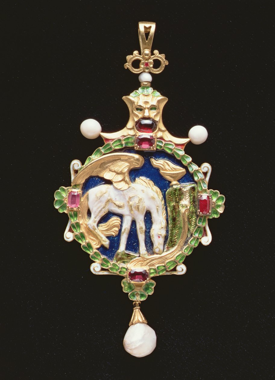 Pegasus hanger met miniatuur van Miss Edith Emily Cooper, gesloten, 1901 door Charles Ricketts